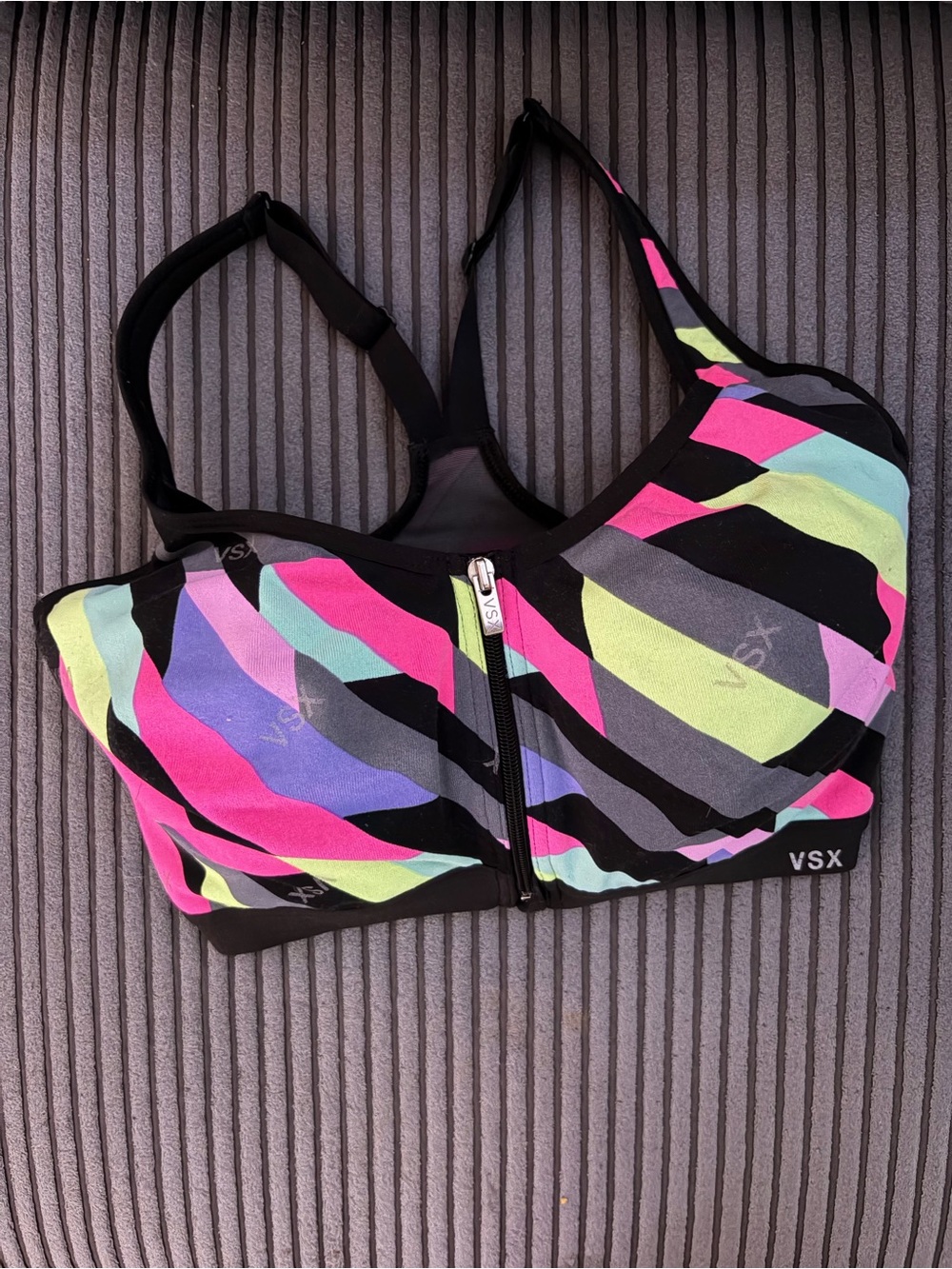 Victoria's Secret Neon Stripe Front-Zip Sports Bra 32DDD